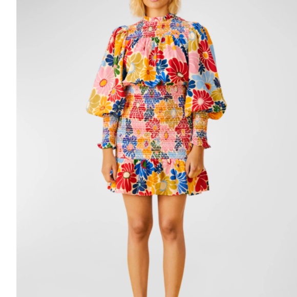 NWT FARM RIO 🌼Sunny Daisies Sand Mini Dress  SIZE M - Picture 5 of 10